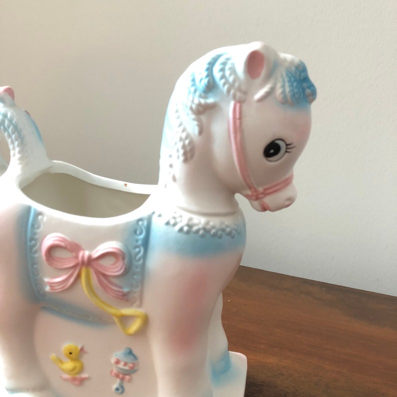 Indoor Plant Pot 5676 Napco Japan Vintage Rocking Horse Pony Planter Vase Pink /& Blue Nursery