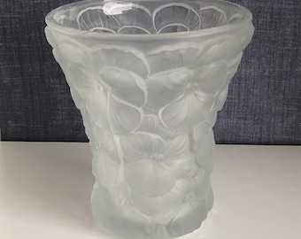 Czech Art Deco Josef Inwald Glassworks Barolac Frosted Pansy Vase Vintage Glass