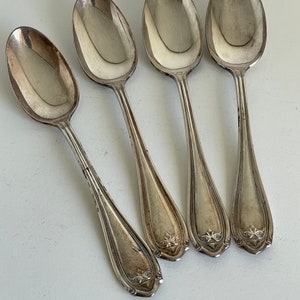 Four Silver Plated Floral Spoons - Antique Set of 4 Rustic WM A Rodgers Antique Silver Plated Tea Spoons -  1910 &quot;Abington&quot;  Wm Rogers & Son