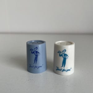 Vintage Airline Mini Salt & Pepper Shakers - Vintage Airplane Plastic Blue and White &quot;Just For You&quot; Personal Salt and Pepper Shaker Set