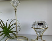 Vintage Crystal Diamond Candle Holders - Pair of Lead Crystal Made in USA Diamond Crystal Candle Holder Set