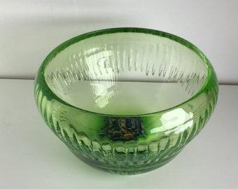 Lime Green Studio Art Glass Bowl - Signed Bright Green Art Glass Bowl