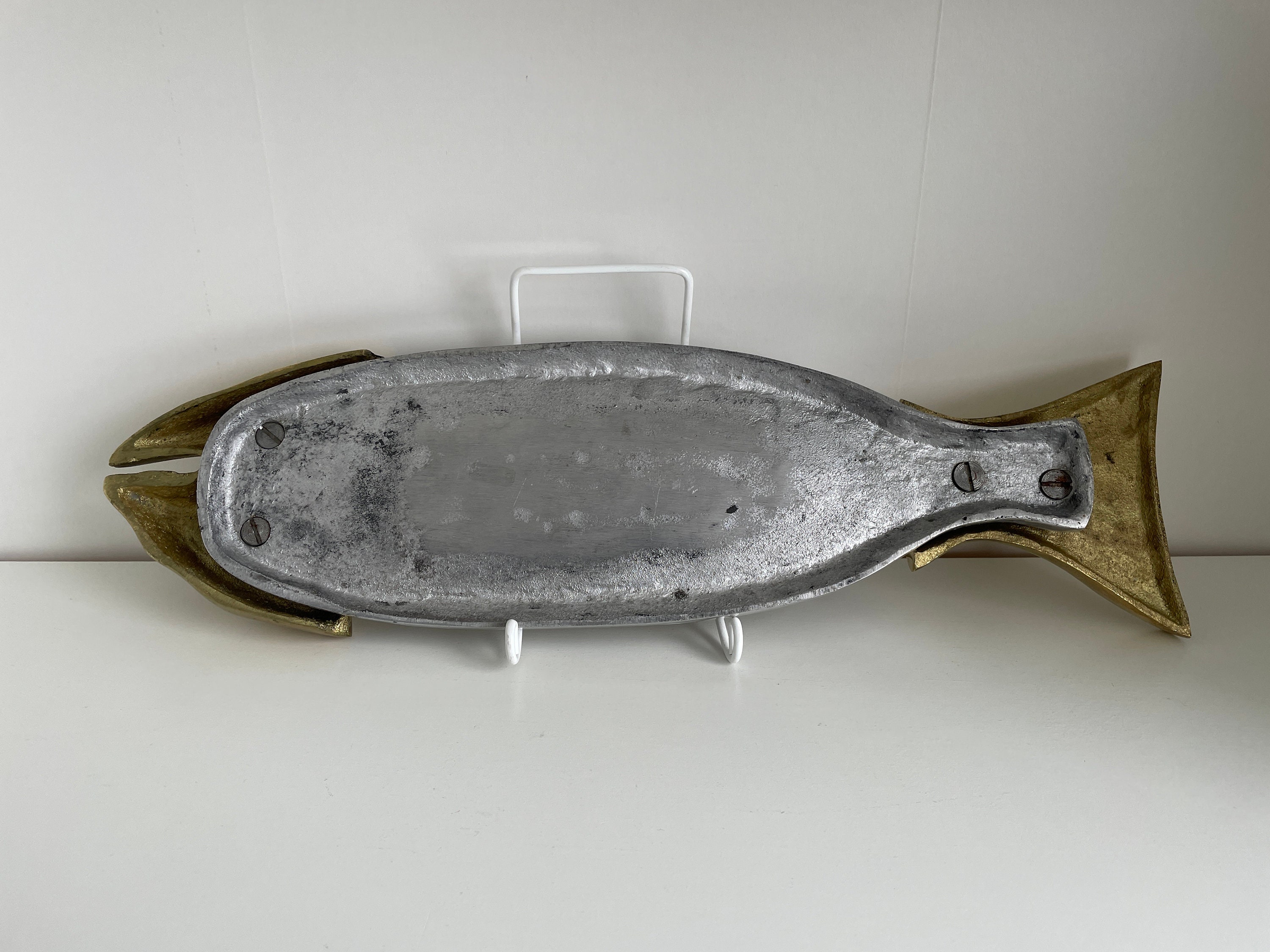 Italian Brass and Aluminum Fish Serving Platter Mid Century Modern