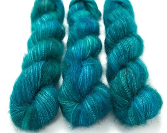 Mohair Silk Yarn, Hand Dyed, Speckled, Kid Silk Lace Weight, Brushed Mohair 50 g, Dandelion Mohair - Serenity