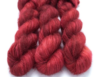 Mohair Silk Yarn, Hand Dyed, Tonal, Jewel Tone, Semi Solid, Kid Silk Lace, Brushed Mohair 50 g, Dandelion Mohair - Ruby Slippers *In Stock