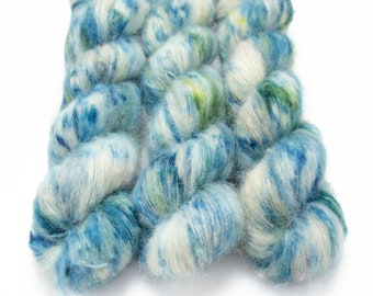 Suri Alpaca Silk Yarn, Hand Dyed, Speckled, Alpaca Silk Lace Weight, Brushed Alpaca 50 g, Alpaca Floof - Sea Glass *In Stock