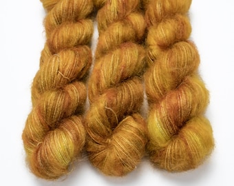 Mohair Silk Yarn, Hand Dyed, Speckled, Kid Silk Lace Weight, Brushed Mohair 50 g, Dandelion Mohair - Oh Honey Honey *In Stock
