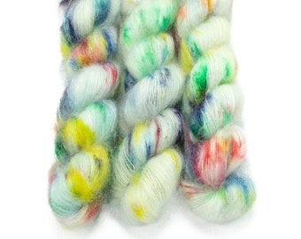 Mohair Silk Yarn, Hand Dyed, Speckled, Kid Silk Lace Weight, Rainbow Speckled Mohair, Brushed Mohair 50 g, Dandelion Mohair - Pixie Dust