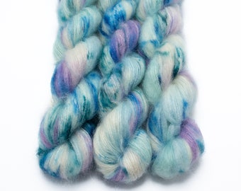 Mohair Silk Yarn, Hand Dyed, Speckled, Kid Silk Lace Weight, Brushed Mohair 50 g, Dandelion Mohair - Mermaid Trouser Coughs