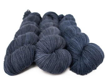 Semi Solid Sock Yarn, Hand Dyed, Superwash Merino Nylon Fingering Weight 100 g, Staple Sock  - Midnight Sky *In Stock