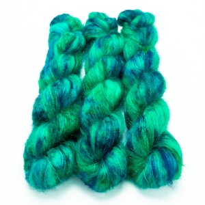 Mohair Silk Yarn, Hand Dyed, Speckled, Kid Silk Lace Weight, Brushed Mohair 50 g, Dandelion Mohair - Shake Your Tail Feather