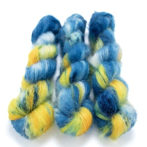 Mohair Silk Yarn, Hand Dyed, Speckled, Kid Silk Lace Weight, Brushed Mohair 50 g, Dandelion Mohair - Starry Night