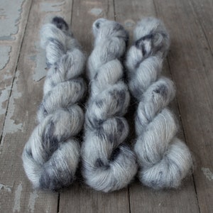 Mohair Silk Yarn, Hand Dyed, Speckled, Kid Silk Lace Weight, Brushed Mohair 50 g, Dandelion Mohair - Ghost