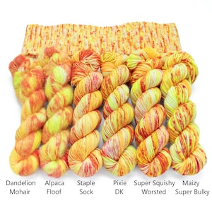 Little Bit of Sunshine - Choose your base - Sock Yarn, Worsted Yarn, MCN, Suri Alpaca, Super Bulky, Sport, Mohair Yarn, Sparkle Sock and DK