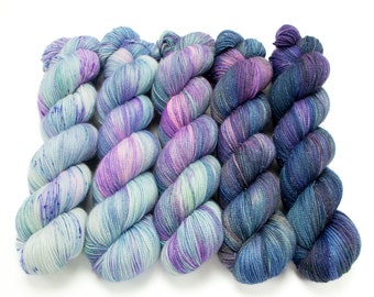 5 Skein Sparkle Sock Yarn Fade Set, Sweater Set, Hand Dyed, Superwash Merino, Fingering Weight 100g, Pixie Sock - Fade Into Deep Space