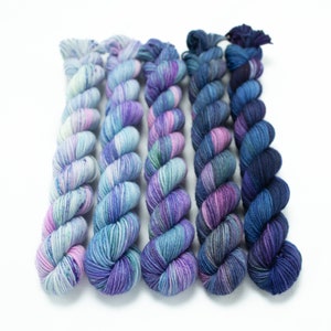 Mini Skein Set - Fade into Deep Space - Sock Yarn, Hand Dyed, (5) 20g Mini Skeins, Fingering Weight, Staple Sock