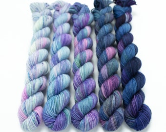 Mini Skein Set - Fade into Deep Space - Sock Yarn, Hand Dyed, (5) 20g Mini Skeins, Fingering Weight, Staple Sock