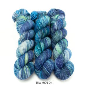 MCN DK Yarn, Speckled Hand Dyed, Superwash Merino Cashmere Nylon, Double Knitting, Bliss MCN dk, 100g 231 yds - April Showers