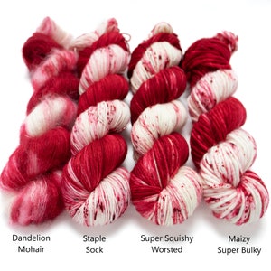Peppermint Stick - Choose your base - Sock Yarn, Worsted Yarn, MCN, Suri Alpaca Yarn, Super Bulky, Sport, Mohair Yarn, Sparkle Sock and DK