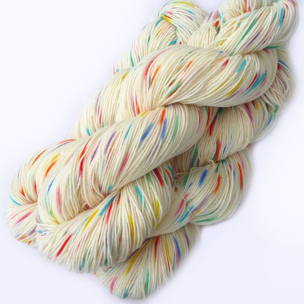 Sock Yarn, Hand Dyed, Speckled Yarn, Superwash Merino Nylon, Fingering Weight 100 g, Staple Sock - Rainbow Sprinkles *In Stock
