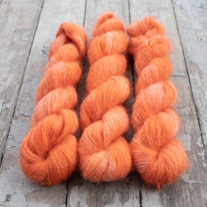 Mohair Silk Yarn, Hand Dyed, Semi Solid, Tonal, Kid Silk Lace Weight, Brushed Mohair 50 g, Dandelion Mohair - Papaya
