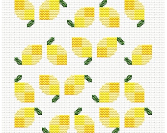 Lemons Mini Mug Rug Bookmark Cross Stitch Pattern Digital DIY