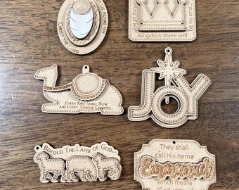 Wooden Nativity Ornaments, Set of 6, #1