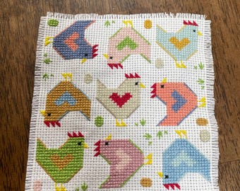 Chickens and Eggs Mini Mug Rug Bookmark Cross Stitch Pattern Digital DIY