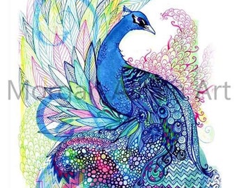 Blue Wild Peacock Art Print