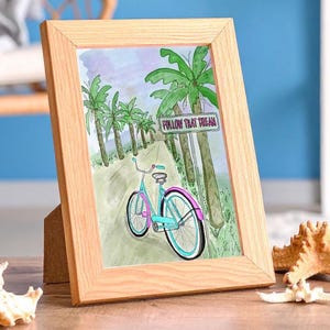 Watercolor Bicycle Print: Coastal Beach Wall Art