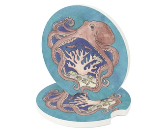 Octopus Coral Täljstensunderlägg, Ocean Sea Life Keramisk Absorberande