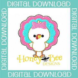 Turkey Feltie Design, Girl Turkey Feltie Embroidery Design