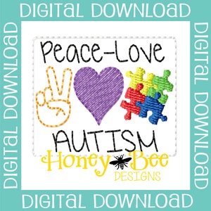 Peace Love Autism Feltie Design, Autism Feltie Embroidery Design, Autism Feltie File, Peace Love Feltie File