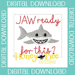 Shark Feltie Design, Shark Feltie Embroidery Design, Shark Feltie File, Animal Feltie Designs, Jaw Ready for This Feltie File