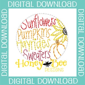 Fall Feltie Design, Fall Feltie File,  Fall Feltie Embroidery Design, Sunflowers Pumpkins Hayrides Sweaters Feltie Design