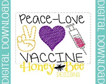 Peace Love Feltie Design, Peace Love Vaccine Feltie Embroidery Design, Peace Love Vaccine Feltie Design, Peace Love Vaccine Feltie File