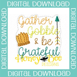 Thanksgiving Feltie Design, Gather Gobble Grateful Feltie Embroidery Design, Thanksgiving Feltie File, Thankful Feltie File