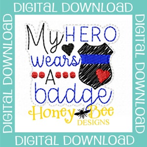 Police Feltie Design, My Hero Wears a Badge Feltie Embroidery Design, Police Feltie File, First Responders Feltie Design