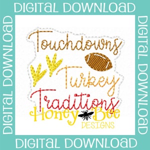 Thanksgiving Feltie Design, Touchdowns Turkey Traditions Feltie Embroidery Design, Thanksgiving Feltie File, Football Feltie File