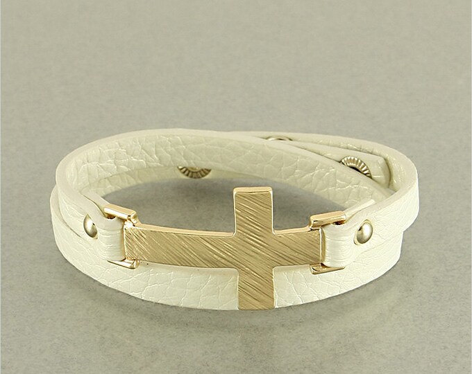 White Leather Cross Bracelet Leather Wrap Bracelet Cross Etsy