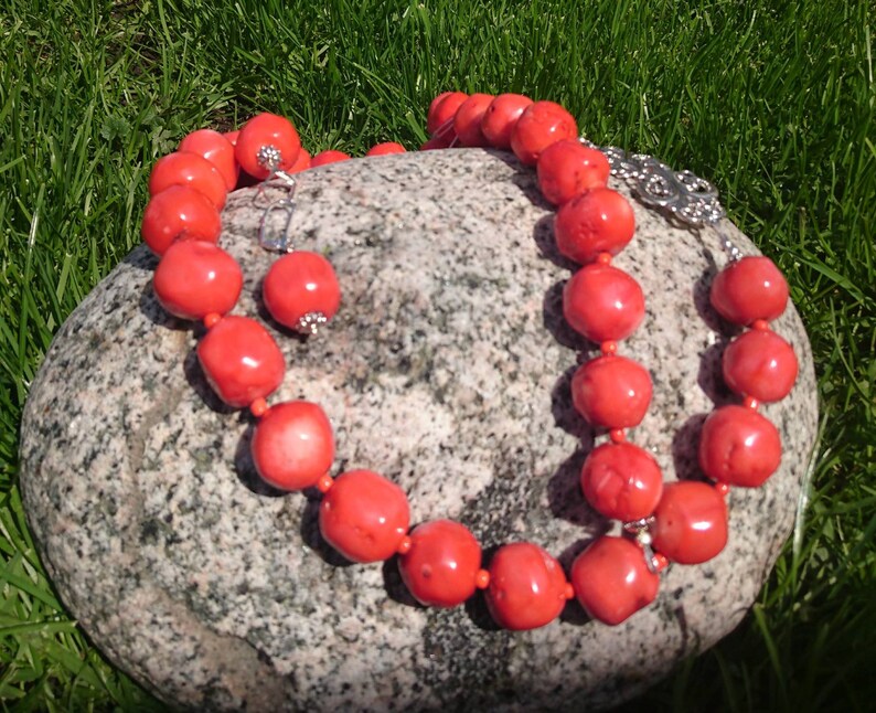Stunning handmade orange coral set large irregular beads