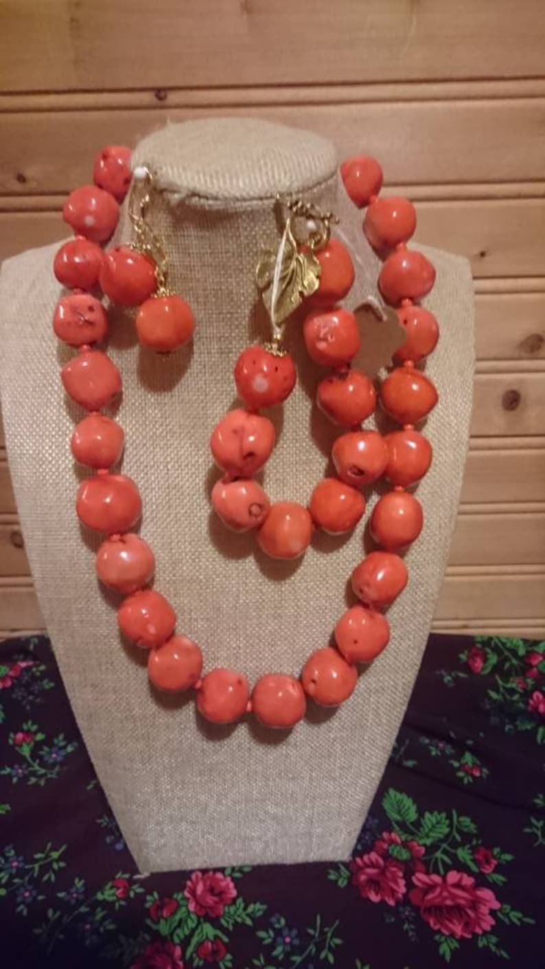 Stunning handmade orange coral set large irregular beads