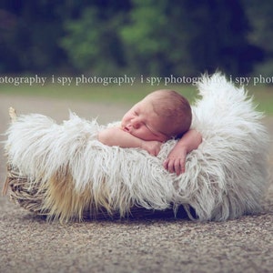 Flokati Faux Fur | Latte 18&quot;x30&quot;  Newborn Photo Prop,Faux Fur Fabric Photo Prop Blanket, Backdrop, Basket Stuffer, READY to SHIP