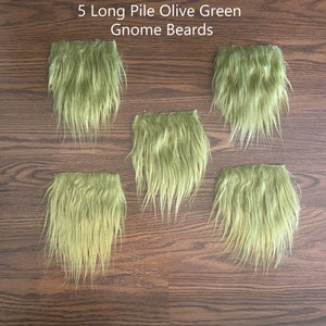 Gnome Beard OLIVE GREEN Pre Cut  Mongolian Long Pile 5 Pack - Craft Supplies,  Gnome Beards, Beard Fur, Gnome Crafting  Supplies Furs Beards