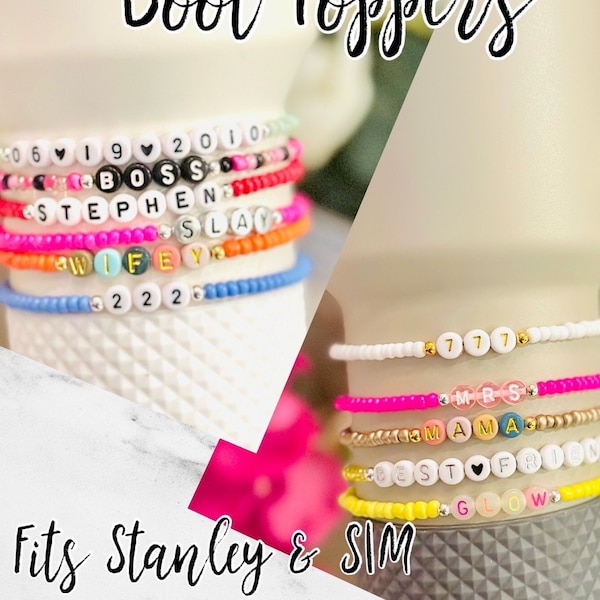 Tumbler Custom Boot Topper Cup Accessories Stacked Bracelet Seed Bead Personalized Stretch