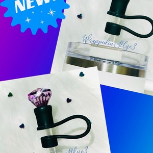 New Single Crystal Straw Topper with black silicone base for Tumbler Quencher 30oz/ 40oz & Trek Tumbler cup handle Accessories