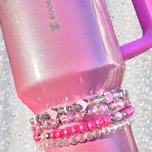 NEW Winter Pink SxS Collection Custom Charm Stack Tumbler Boot Topper Cup Accessories Charm Stacked Bracelet Bead Stretch 4 Pack