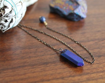 Titanium Quartz Pendulum, Electroplated Crystal Dowsing Pendulum, Divination Practice, Spirituality Tools Chakra Clearing Gem Point Pendulum