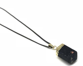 Black Tourmaline Necklace, Raw Tourmaline Pendant, Crystal Necklace, Tourmaline Jewelry, Raw Stone Necklace, Unisex Necklace, Protection