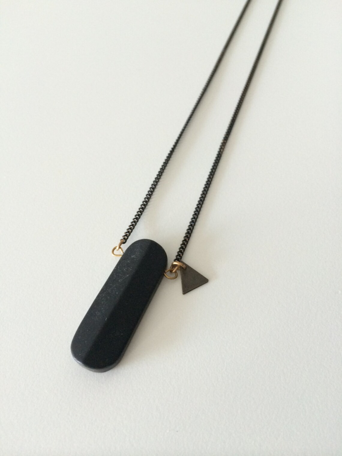 Black Stone Necklace Black Stone Pendant Boho Necklace Etsy